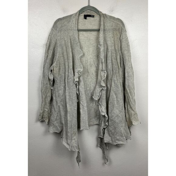EILEEN FISHER Gray Cotton Open Front Ruffle Cardigan Top  Women's Plus Size 2X - Picture 2 of 10